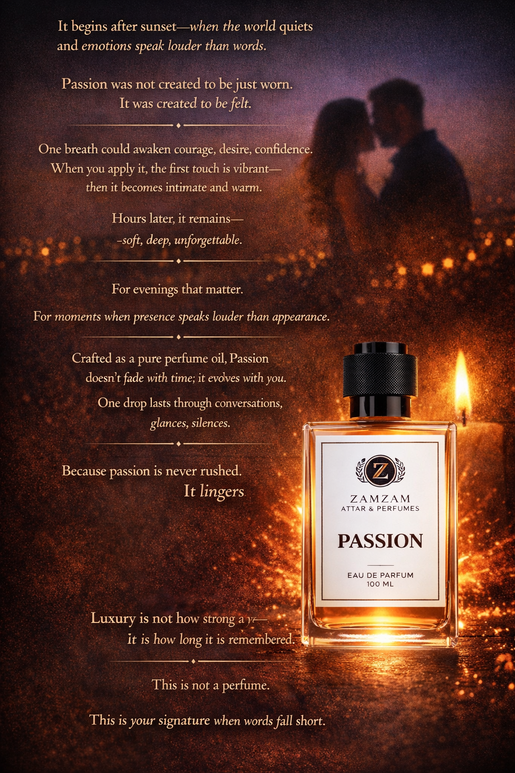 Passion Extrait de Parfum – 48 Hours Longevity, 40 ml Pure Fragrance Oil, 100 ml Spray | Zamzam Attar & Perfumes