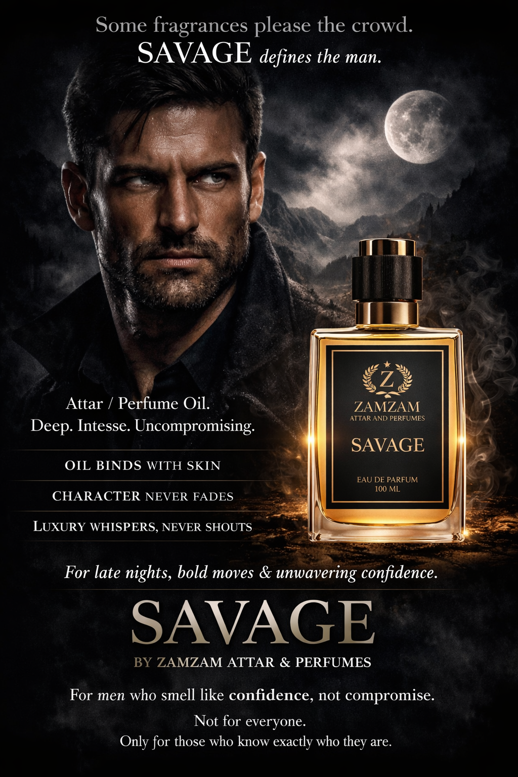 Savage Extrait de Parfum – 48 Hours Longevity, 40 ml Pure Fragrance Oil, 100 ml Spray | Zamzam Attar & Perfumes