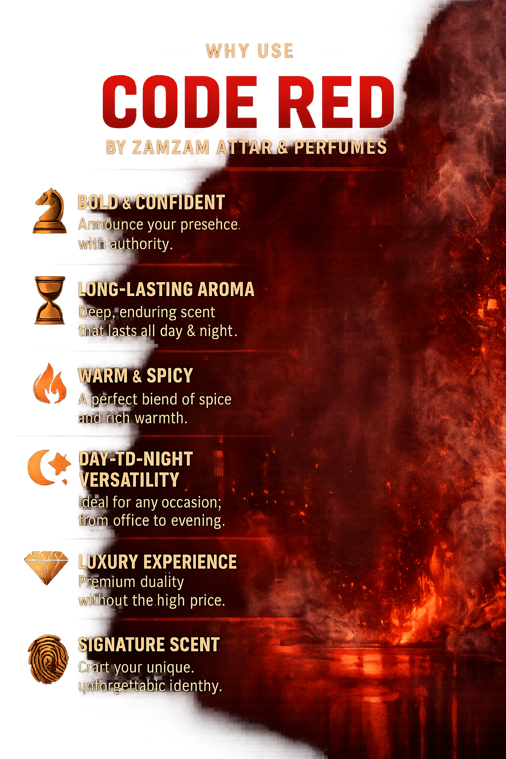 Code Red Extrait de Parfum – 48 Hours Longevity, 40 ml Pure Fragrance Oil | Zamzam Attar & Perfumes