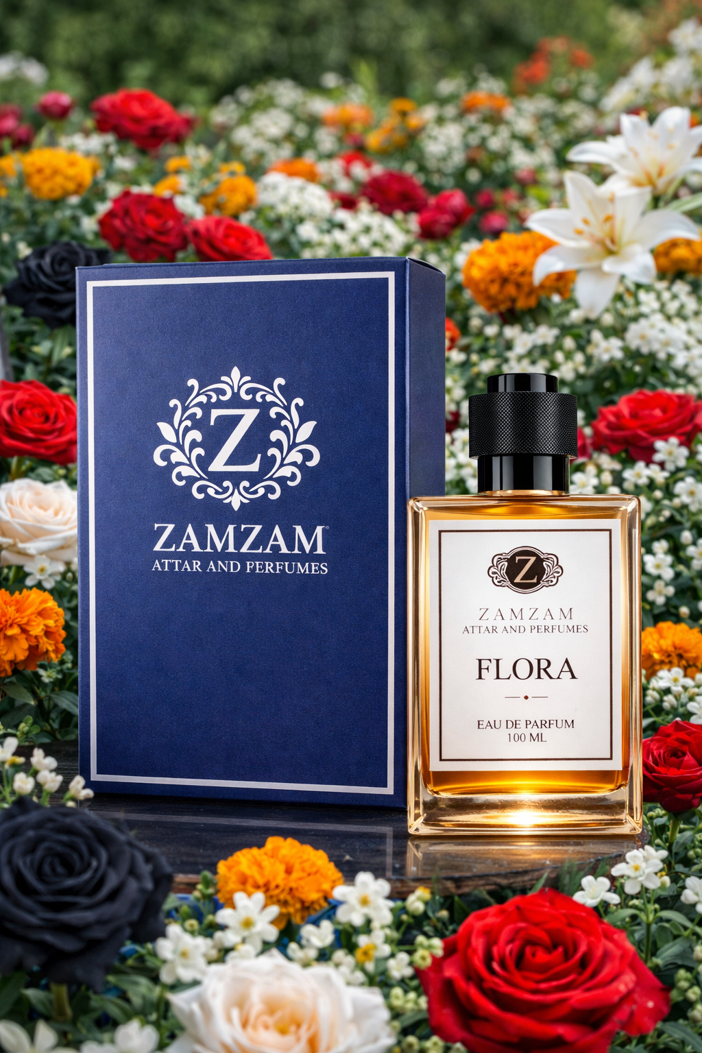 Flora Extrait de Parfum – 48 Hours Longevity, 40 ml Pure Fragrance Oil, 100 ml Spray | Zamzam Attar & Perfumes