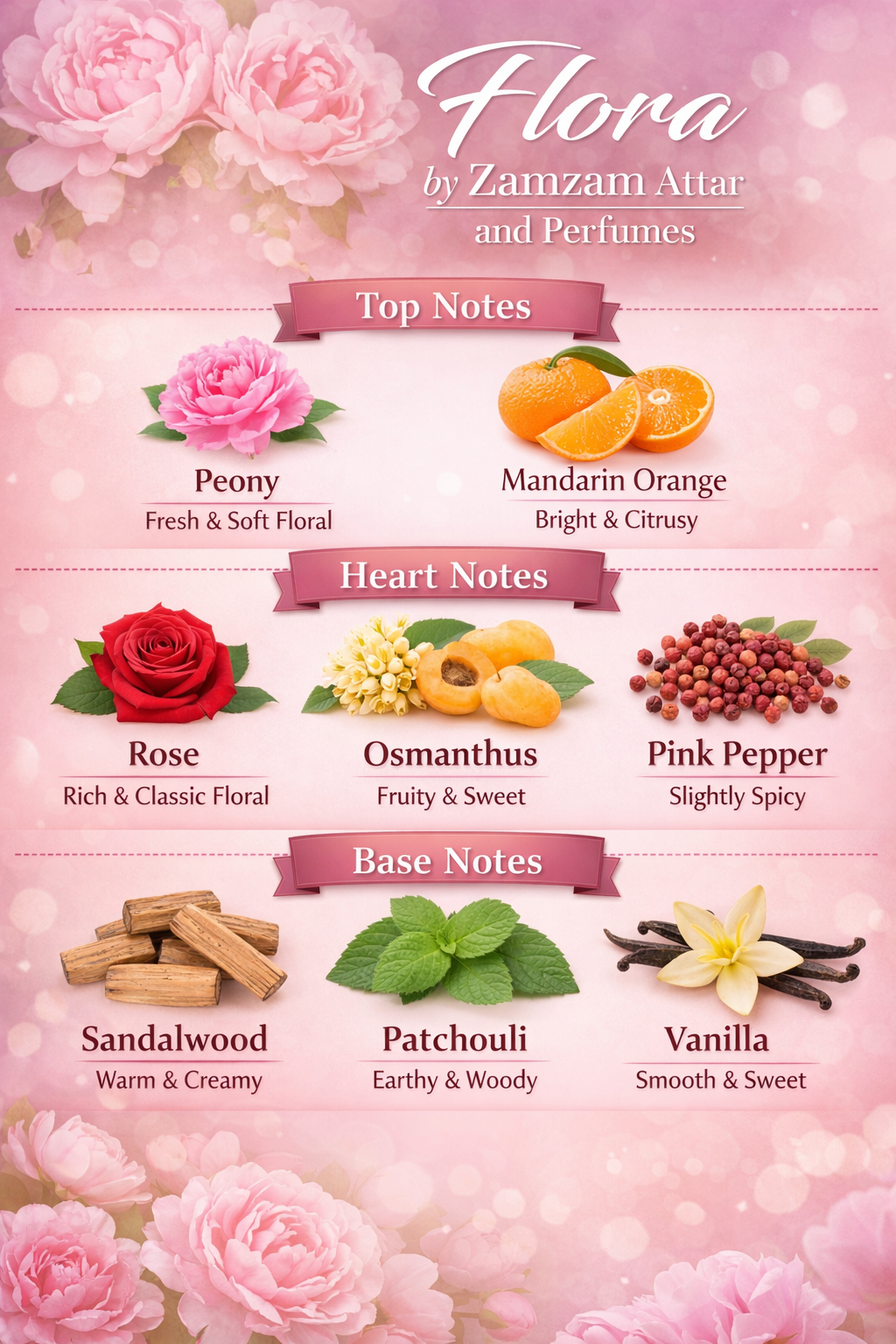 Flora Extrait de Parfum – 48 Hours Longevity, 40 ml Pure Fragrance Oil, 100 ml Spray | Zamzam Attar & Perfumes