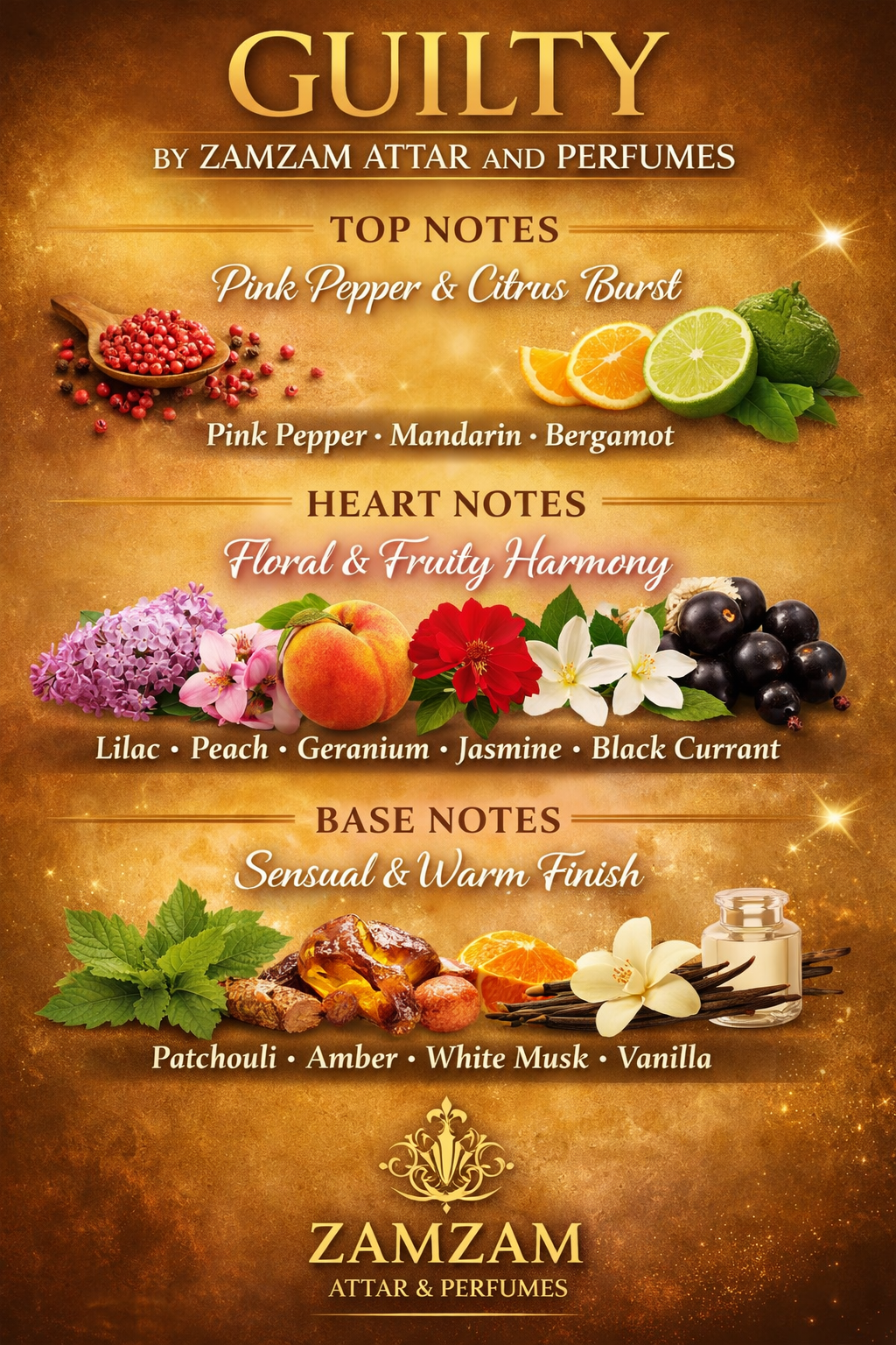 Guilty Extrait de Parfum – 48 Hours Longevity, 40 ml Pure Fragrance Oil, 100 ml Spray | Zamzam Attar & Perfumes