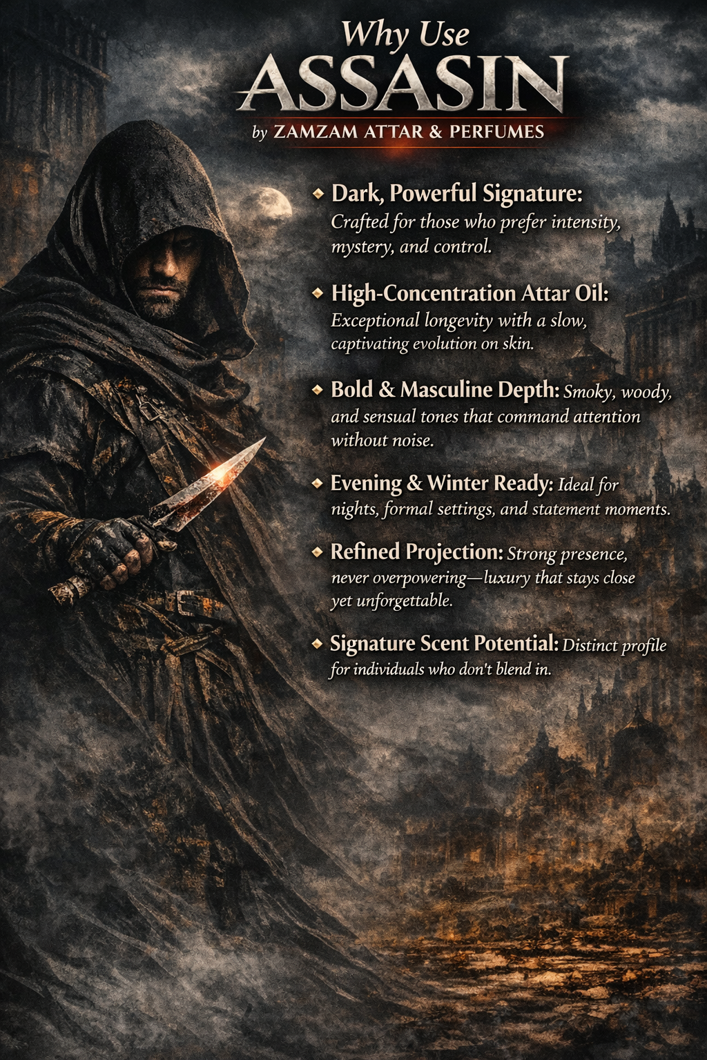 ASSASIN by ZamZam Attar & Perfumes | Inspired by Aventus | 48 Hours Long Lasting Luxury Perfume | 40 ml High Concentration Extrait | Bold Smoky Woody Scent for Men | 100 ML