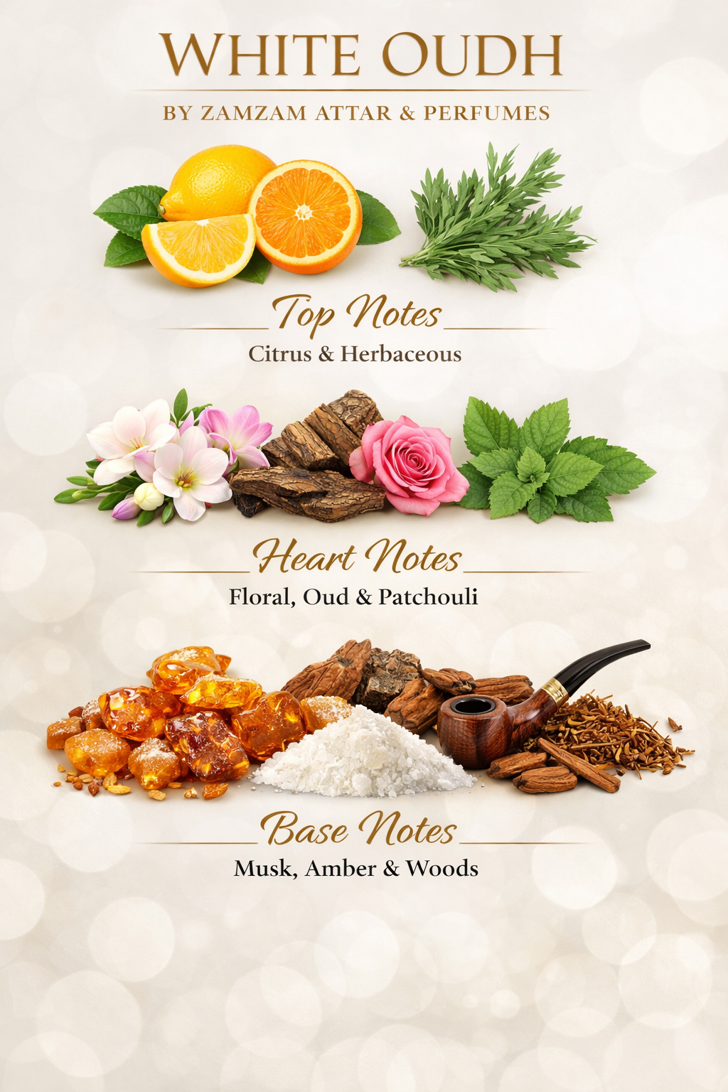White Oudh Extrait de Parfum – 48 Hours Longevity, 40 ml Pure Fragrance Oil, 100 ml Spray | Zamzam Attar & Perfumes