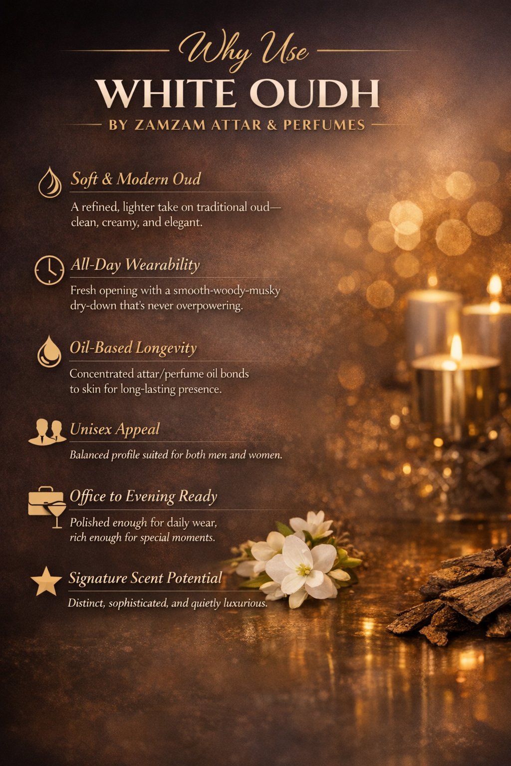 White Oudh Extrait de Parfum – 48 Hours Longevity, 40 ml Pure Fragrance Oil, 100 ml Spray | Zamzam Attar & Perfumes