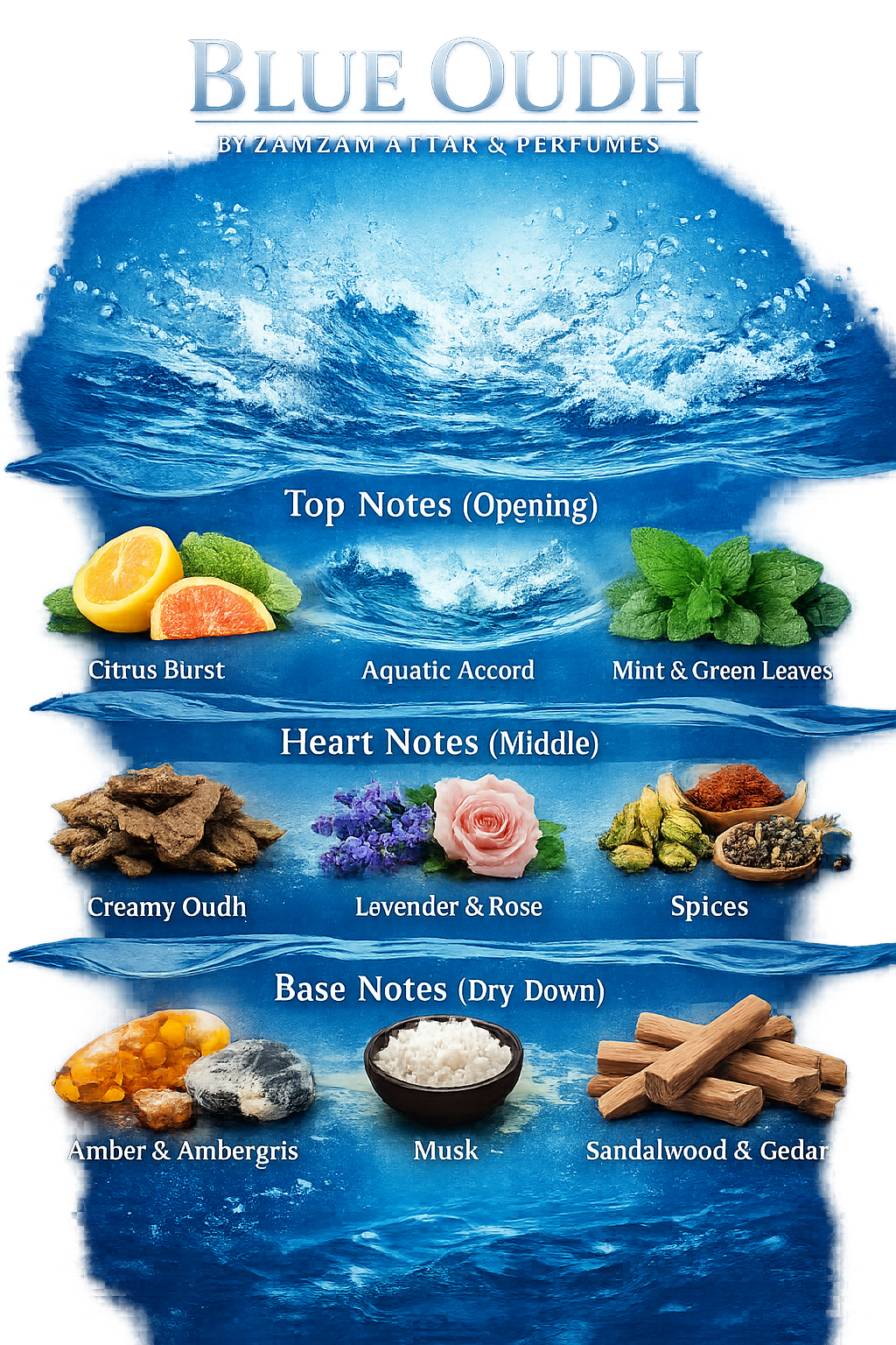 Blue Oudh by ZamZam Attar & Perfumes – 48 Hour Long Lasting Oudh Attar, 40 ml High Concentration Perfume Oil | 100 ML