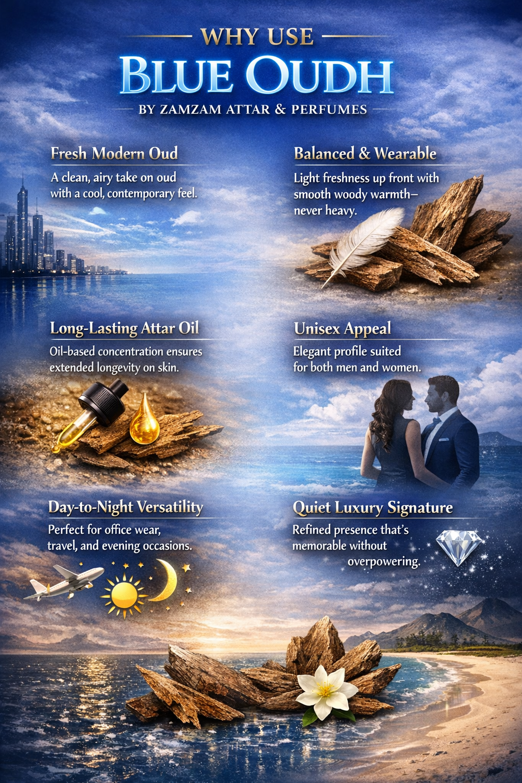 Blue Oudh by ZamZam Attar & Perfumes – 48 Hour Long Lasting Oudh Attar, 40 ml High Concentration Perfume Oil | 100 ML