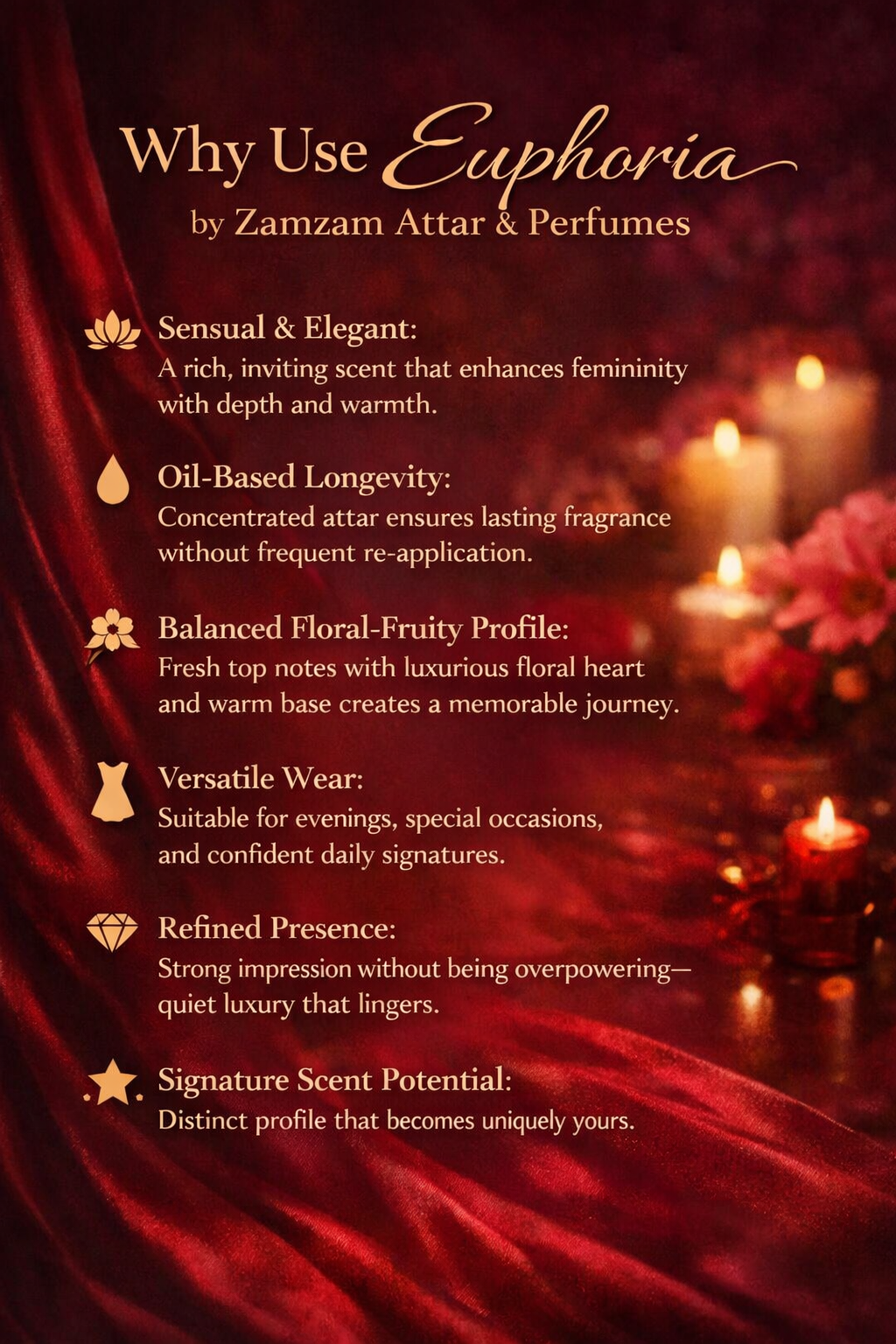 Euphoria Extrait de Parfum – 48 Hours Longevity, 40 ml Pure Fragrance Oil | Zamzam Attar & Perfumes | 100 ML